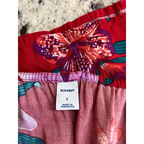 Old Navy Ruffle Y2K Cami Top L Adjustable Strap Red Floral Tropical Resort Beach - Picture 3 of 7